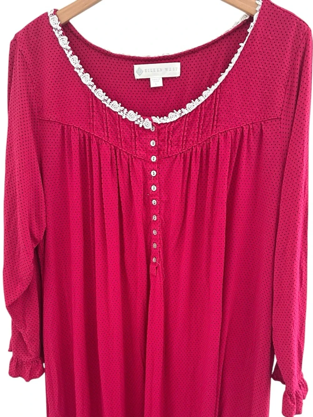 Eileen West Long Magenta Polka Dot Long Sleeve Nightgown Size Large - Picture 4 of 10
